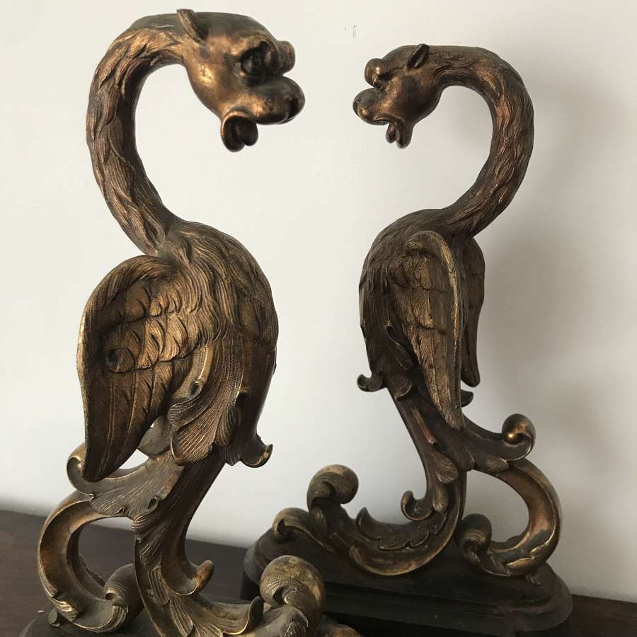 19th century Cast and Gilded pair of Gryphons